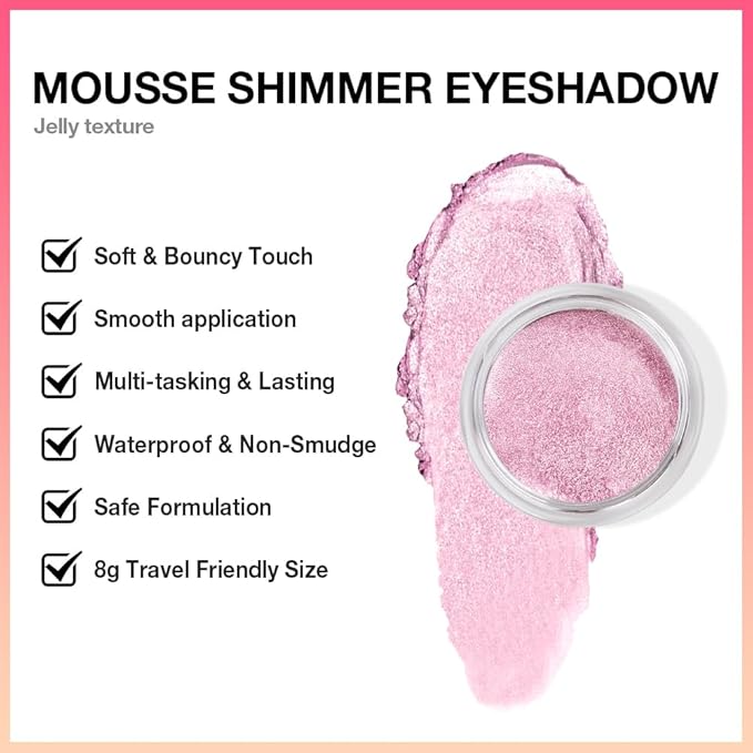 Cream Glitter Soft Pink Shimmer Metallic Eyeshadow Palette Makeup, Natural Single Mini Instant Holographic Eyeshadow For Women, Sombras Crema Para Ojos, Talc, Paraben & Cruelty Free