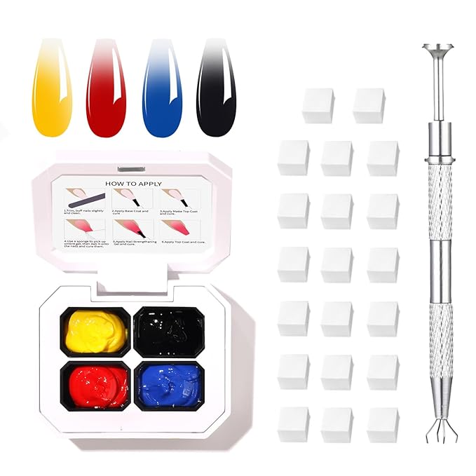 Finger Secret 4 Colors Set Ombre Pat Gel Nail Polish,Gradient Painting Gel with 20Pcs Nail Sponges for Nail Art DIY can be Painted in Salon or Home Use(k9)