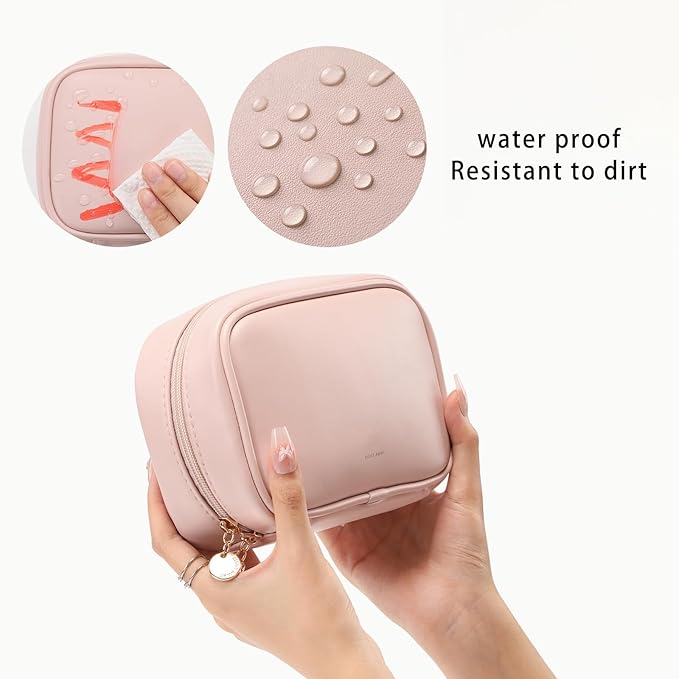 RIGHT AWAY Small Makeup Bag for Purse,Travel Cosmetic Bag Organizer for Women,Cute Make Up Pouch Waterproof Toiletry Bag with Zipper,Portable Makeup Case Skincare Bag for Travel Accessories(Pink)