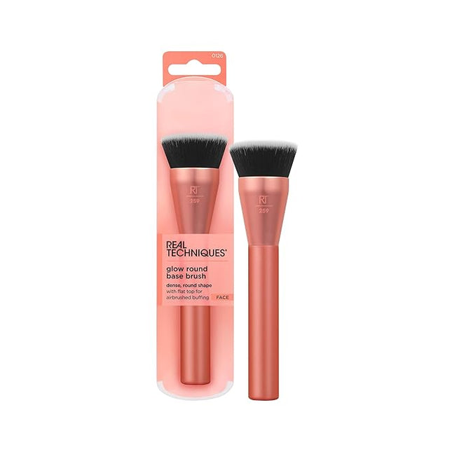 Real Techniques Glow Round Base Makeup Brush, For Liquid & Cream Makeup, Flat Top Foundation Brush For Buffing & Blending Up Coverage, Dense, Synthetic Bristles, Vegan & Cruelty Free, 1 Count