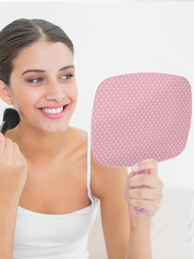 Extra Large Handheld Mirror，Hand Salon Mirror with Handle for Barbers, Hairdressing (Pink，12.4" Lx 9" W)