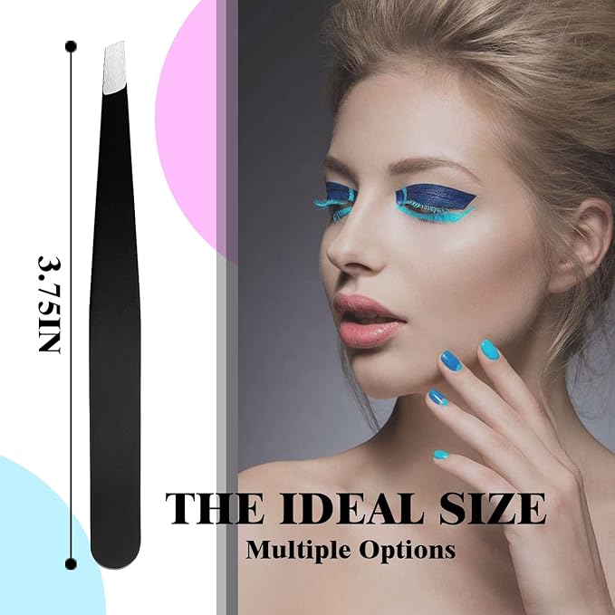 Stainless Steel Tweezers for Eyebrows-Slant Tweezer with Case for Women&Man,Great Precision on Brow,Facial Hair and Ingrown Hair Removal(Black)