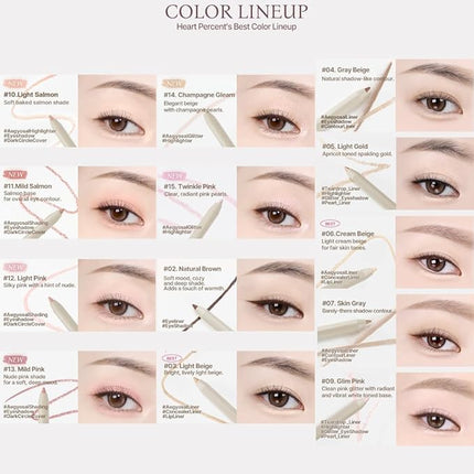 Heart Percent Dote On Mood Gel Eyeliner Pencil – Long-Lasting Waterproof Smudge Proof Smooth Retractable, Aegyo Sal Makeup, Under Eye Highlighter with Built-In Sharpener, #15. Twinkle Pink