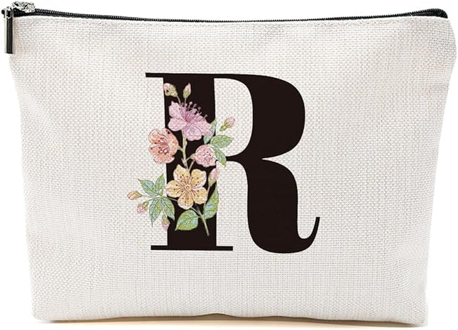 Personalized Makeup Bag, Initial Letter R Makeup Bag for Women Rose Monogram Cosmetic Bags Toiletry Pouch, Monogrammed Gifts for Women Mom Grandma Sister Friends Thanksgiving Christmas Birthday Gift