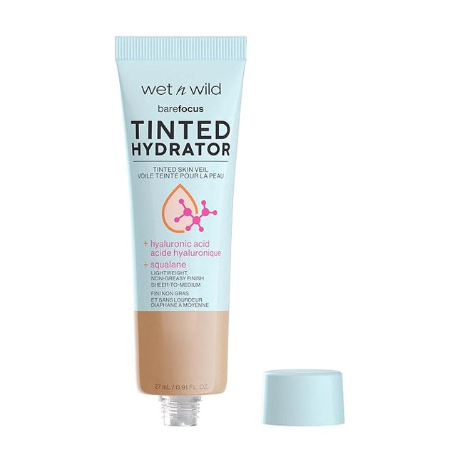 wet n wild Bare Focus Tinted Hydrator Tinted Skin Veil, Lightweight Buildable Coverage with Hyaluronic Acid & Vegan Squalane, Semi-Matte Finish, Cruelty-Free - Medium Tan
