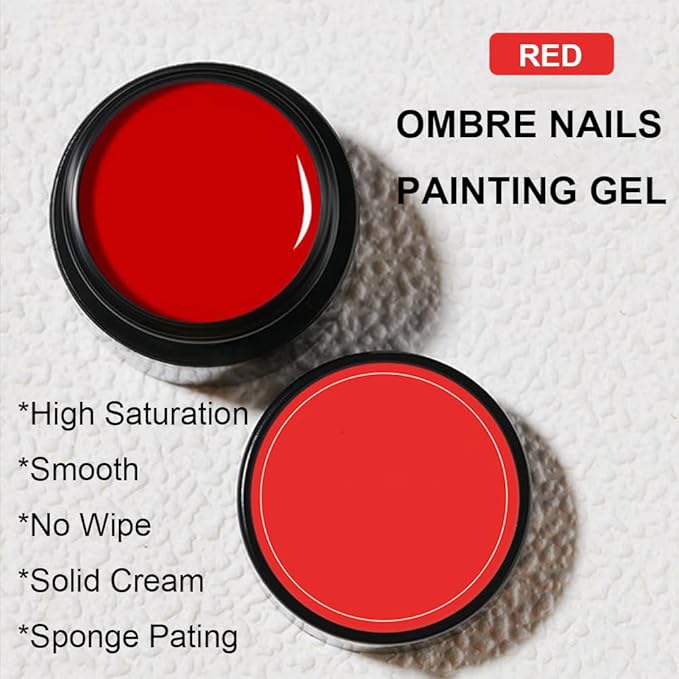 Sponge Pat Paint Nail Gel, Blending Colors Ombre Nails Gradient Gel Nail Blush Blooming Aura Nails Drawing Stripper Floral Painting Nail Art, No Wipe, UV/LED Curing 5ml 1PC (Red)