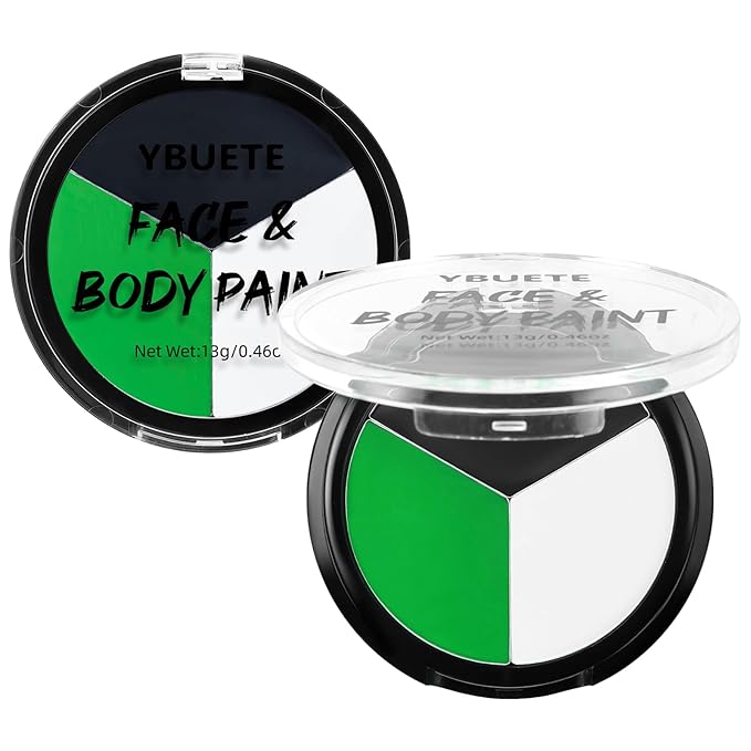 Black White Green Face Paint Palette, Professional Oil-Based SFX Makeup for Halloween Cosplay - Joker Style & Hulk Looks, Waterproof Non-Toxic Body Paint for Adult Carnival Events Theater