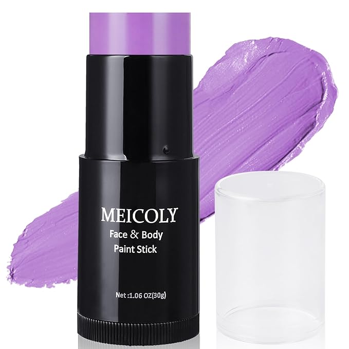 MEICOLY Light Purple Face Body Paint Stick(1.06 Oz),Cream Lavender Periwinkle Body Paint ,Sweatproof Waterproof Purple Eye Black for Sports,Violet Lilac Face Paint for Halloween SFX Ursula Cosplay