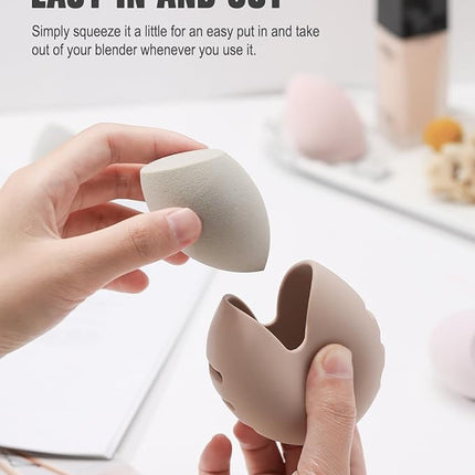FERYES 2 PCS Makeup Sponge Holder – Shatterproof Eco-Friendly Silicone Beauty Make Up Blender Case for Travel
