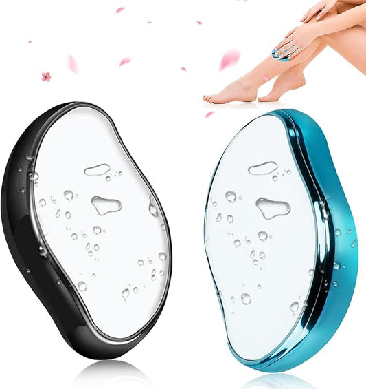 2 Pcs Crystal Hair Eraser for Women and Men - Reusable Crystal Hair Remover - Portable Magic Painless Exfoliation Easter Basket Stuffers - Blue & Black