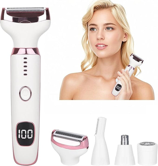 Wet & Dry Electric Razorfor Women Men,4 in 1 Rechargeable Led Display Electric Shaver and Facial Hair Remover,Painless Ladies Body Razors for Nose Face Body Leg Bikini Arm Hair
