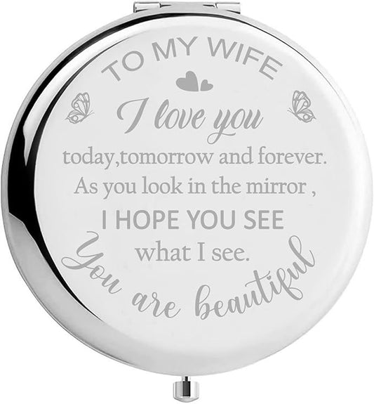 Valentines Day Mirror Gifts for Her Wife, Gift for Wife from Husband to My Wife Compact Mirror, Romantic Gifts for Wife Birthday, Wedding Anniversary, Valentine's Day, Mother's Day