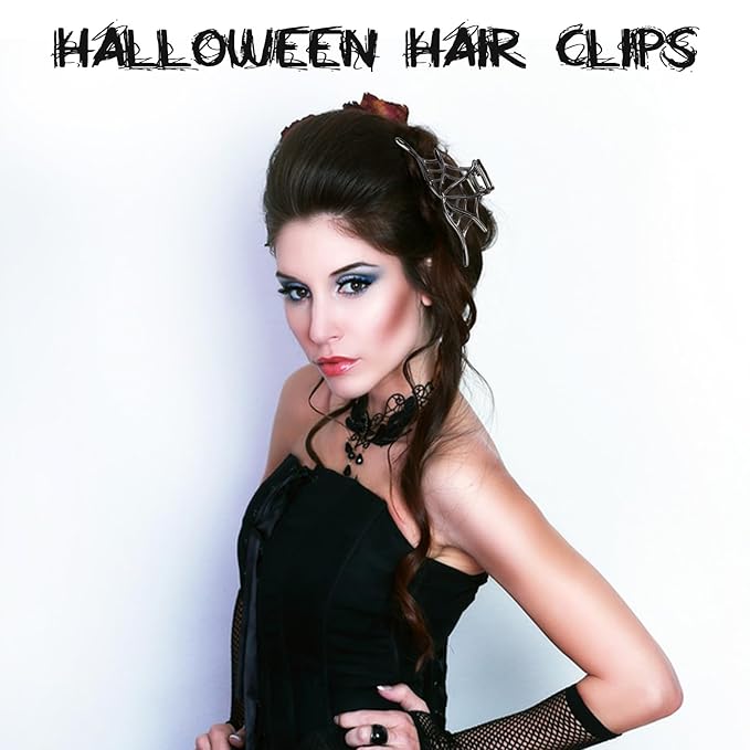 3PCS Black Spider Hair Claw Clips for Women Mental Gothic Claw Clips for Styling Strong Hold Hair Accessories for Halloween Party Gifts