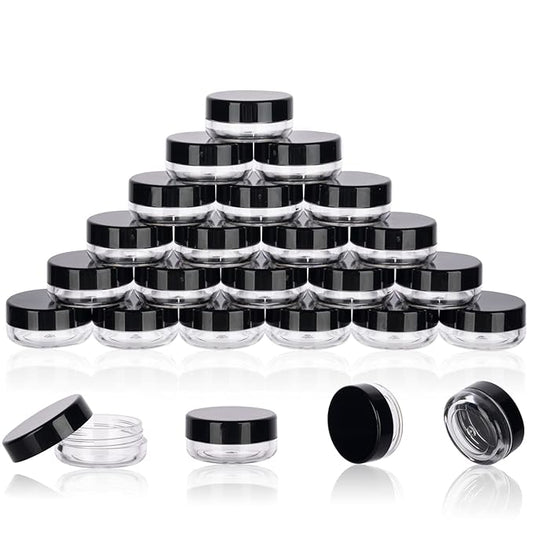 3 Gram Sample Containers With Lids, 25 Count Tiny Jars, Empty Lip Balm, Mini Cosmetic Containers, Makeup Travel With Labels, Mini Disposable Spatulas