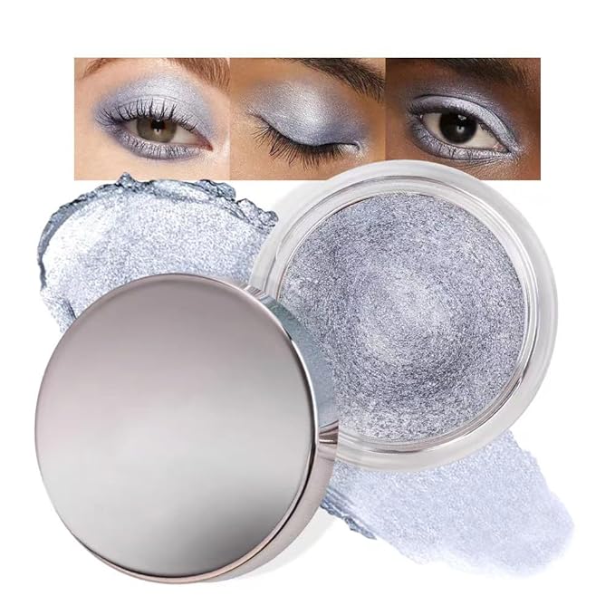 Cream Glitter Grey Blue Shimmer Metallic Eyeshadow Palette Makeup, Natural Single Mini Instant Holographic Eyeshadow For Women, Sombras Crema Para Ojos, Talc, Paraben & Cruelty Free