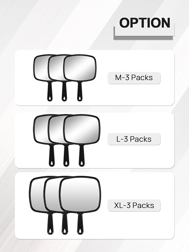 Hand Mirror, Extra Large Barber Hairdressing Handheld Mirror with Handle for Salon, Square