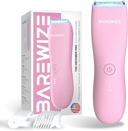 Bikini Trimmer for Women, Pubic Hair Trimmer | Waterproof, USB-C Rechargeable, LED Light, Replaceable Blade | Electric Razors for Women, Electric Lady Shaver (Blush Pink)