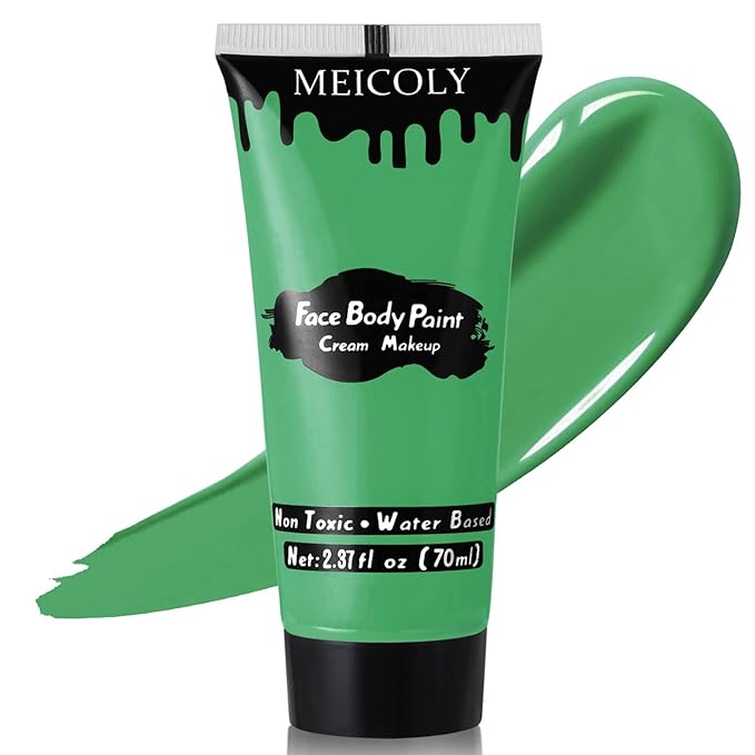 MEICOLY Green Face Body Paint,Camouflage Gamora Hunting Hulk Body Paint for Adults and Kids,Halloween SFX Witch Makeup Face Paint,St. Patrick’s Day Face Paint Makeup Accessories