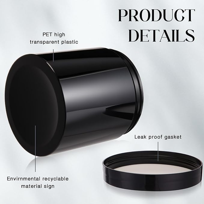 Patelai 4 Pieces Round Wide-mouth Leak Proof Plastic Container Jars with Lids for Travel Storage Makeup Beauty Products Face Creams Oils Salves Ointments DIY Making(16 Ounce,Pure Black)