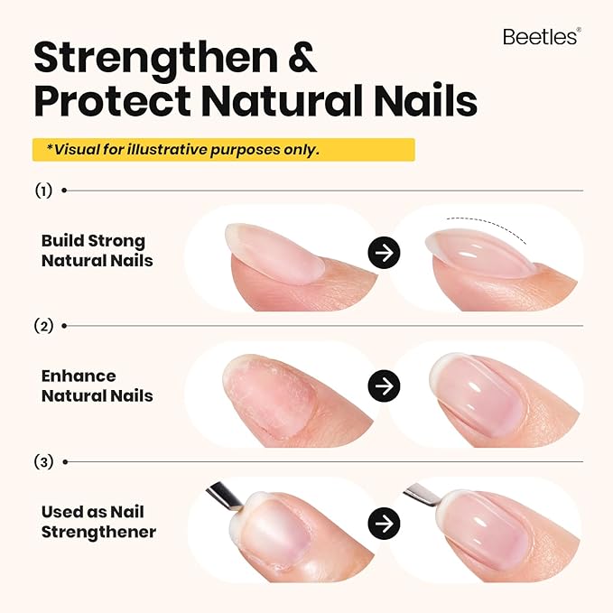 Beetles Builder Gel Set,3 Pcs 8 in 1 Nail Strengthening Apex Building Extension for Beginner DIY Salon at Home,Clear Builder Nail for Nails with Base and Top Coat Gel,UV & LED Lamp Needed