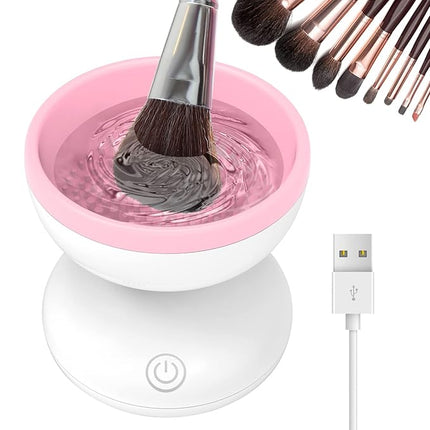 Electric Makeup Brush Cleaner, Luxiv Wash Makeup Brush Cleaner Machine Fit for All Size Automatic Spinner Dryer, Beauty Blender Washer (Pink)