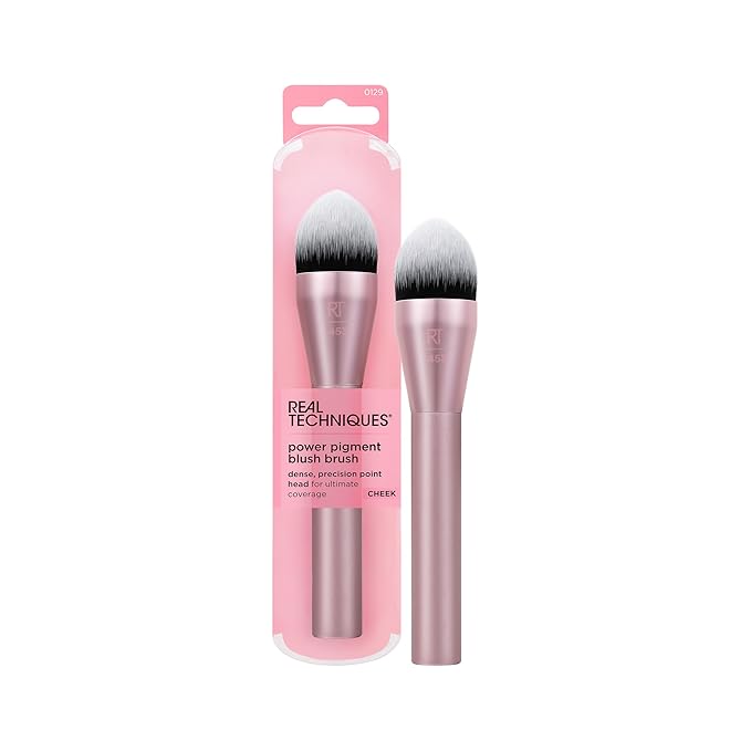 Real Techniques Power Pigment Blush Makeup Brush, Cheek Brush For Liquid & Cream Blush, Dense, Synthetic Bristles, Unique Pointed Shape For Precise Application, Vegan & Cruelty Free, 1 Count
