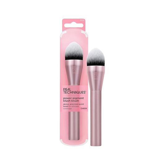 Real Techniques Power Pigment Blush Makeup Brush, Cheek Brush For Liquid & Cream Blush, Dense, Synthetic Bristles, Unique Pointed Shape For Precise Application, Vegan & Cruelty Free, 1 Count