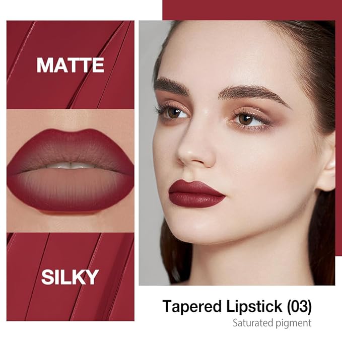 Kaely Dark Red Gradient Matte Lipstick Lip Liner Pencil for Women, 2in1 Flawless Contour Gradual Ombre Effect Lip Pencil Makeup Waterproof, labiales mate 24 horas originales, 03