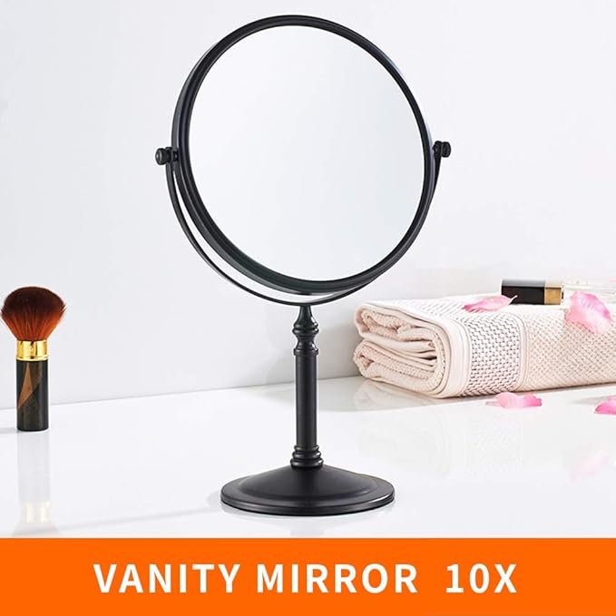 Black Makeup Mirror 1X/10X Free Standing 8 Inches 360 Swivel Dual-Sided Tabletop Makeup Mirror, Metal