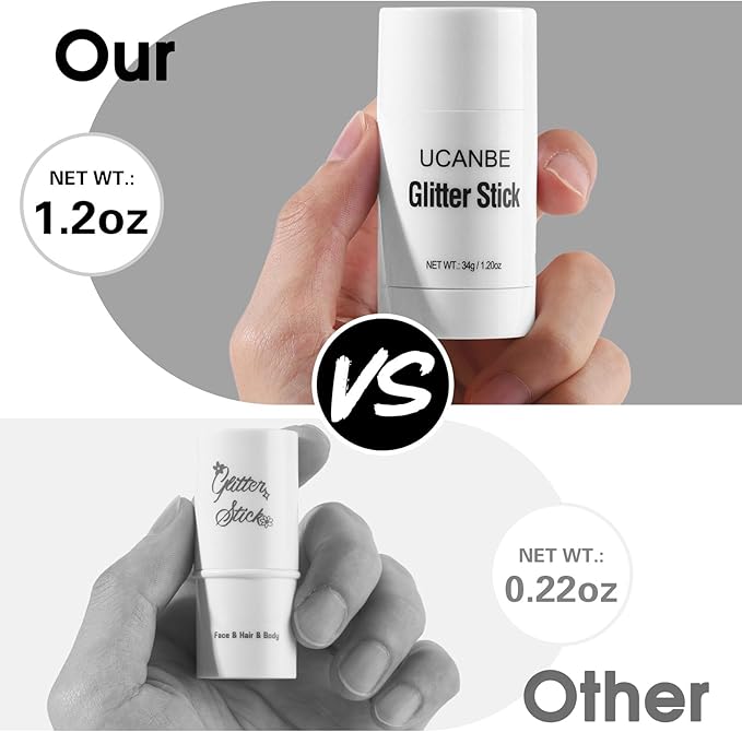 UCANBE White Body Glitter Stick for Singer Concerts Music Festivals, Face Glitter Makeup for Face Body Hair Eyes & Lips, Chunky Glitter Sparkling Mermaid Sequins for Women 1.2OZ