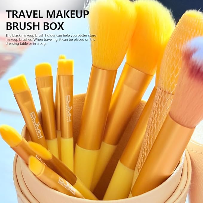 DJMH 13-Piece Makeup Brush Set with Storage Holder, Professional Cosmetic Brushes with Leather Case (pink)