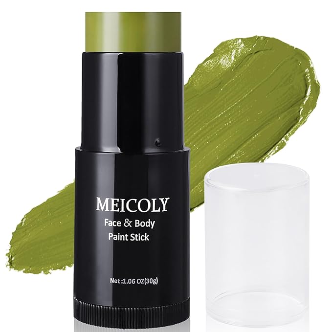 MEICOLY Light Green Face Body Paint Stick(1.06 Oz),Christmas Makeup Stocking Stuffers,Hunting Camo Gamora,Disgust Goblin Witch Face Makeup,Ogre Green