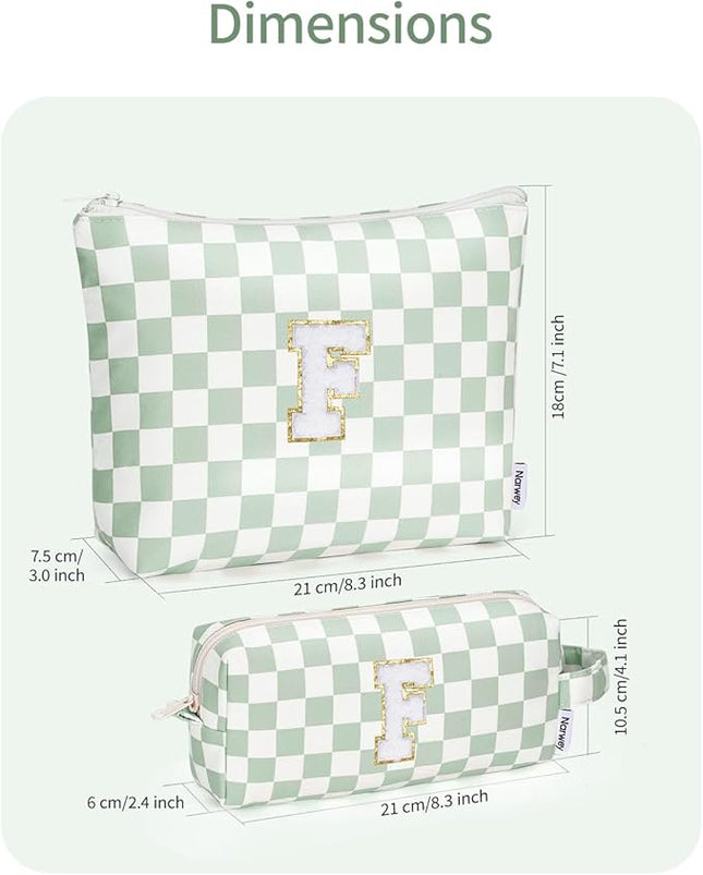 Narwey 2 PCS Valentines Day Gifts for Her Personalized Initial Makeup Bag, Girlfriend Teacher Women Teen Girls Gifts Trendy Stuff 10 11 12 14 13 15 16 Years Old, Travel Toiletry Bags Cosmetic Bag (F)