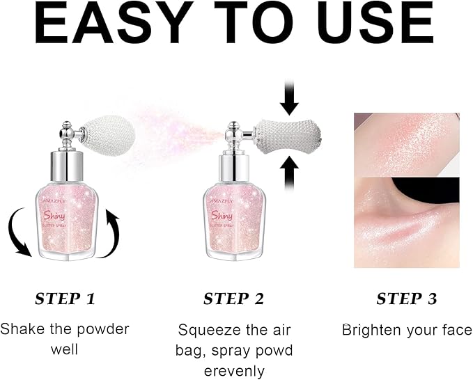 Hair and Body Glitter Spray, Shimmering Powder Sparkle Powder Makeup, Glitter Loose Sparkle Makeup for Body Highlighter,Festival Prom Rave Accessories (Pink)