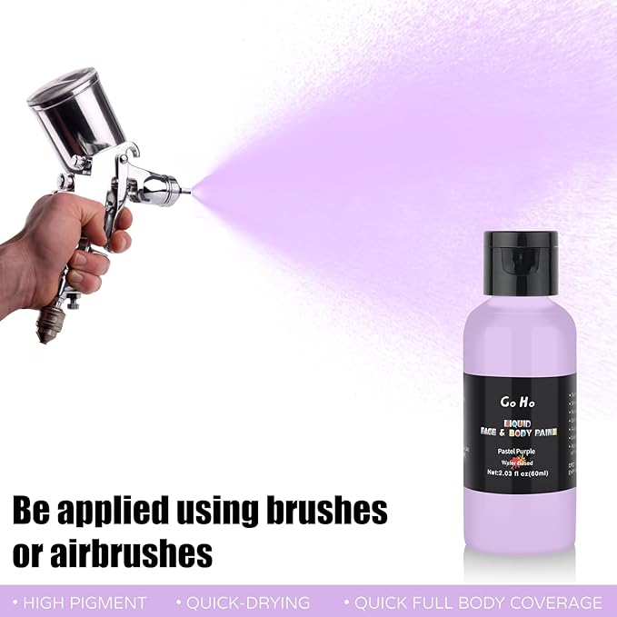 Go Ho Pastel Purple Face Body Paint(2.1 oz),Pastel Purple Makeup Water Based Face Paint and Body Paint for Airbrush Makeup Special FX, Cosplay, and Halloween Make up