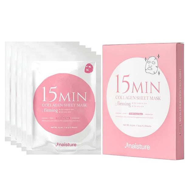 Naisture Collagen Face Mask – 15-Minute Hydrating & Plumping Sheet Mask for All Skin Types (5 ea)