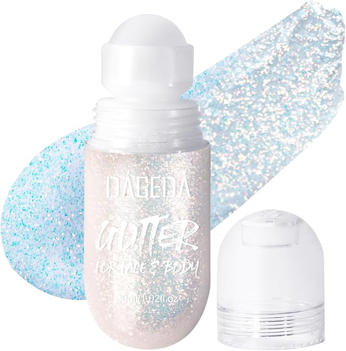 DAGEDA Body Glitter Gel, Roll-on Face Glitter for Mermaid Makeup Festival Rave Accessories, Holographic Hair Glitter Gel,Body Shimmer Halloween Makeup for Rave Party (Galaxy Blue)