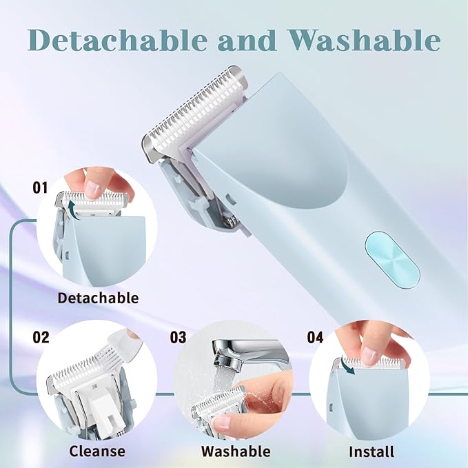 Women Bikini Trimmer, Dual-Head Hair Trimmer for Women,2-in-1 Bikini Shaver with Ceramic Blade Heads & Type-C Charging Port, Electric Razors for Women Pubic Hair,Underarms,Legs,Arms,Face (Light Blue)