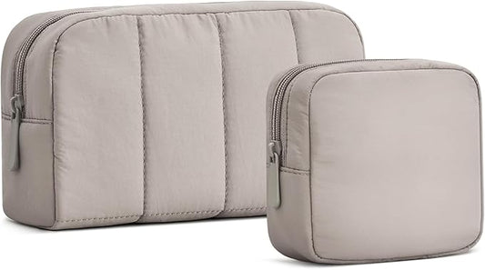 oscaurt 2 Pcs Makeup Bag Travel Toiletry Bag for Women Puffy Padded Cosmetic Pouch Purse Wide-open Makeup Organizer Case Travel Essentials