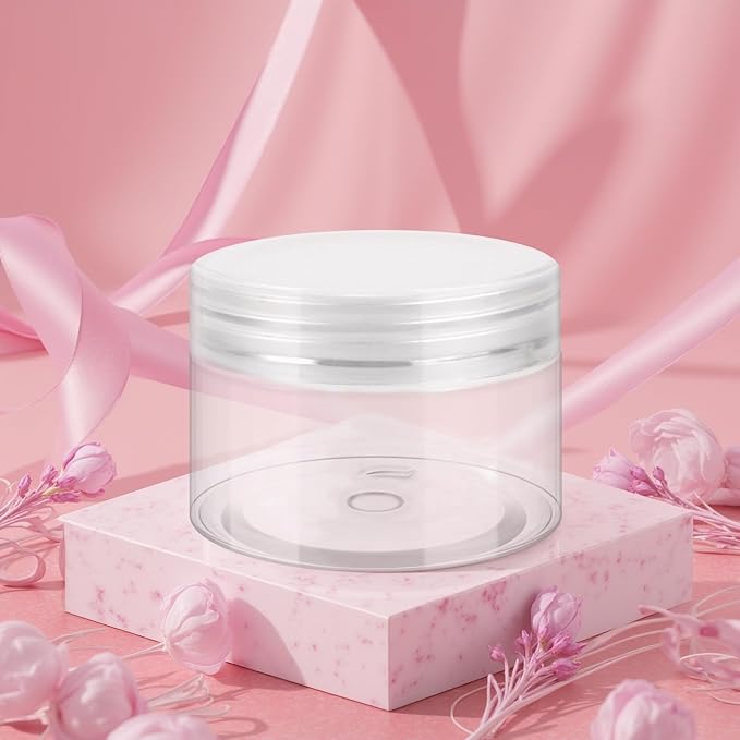 36 Pack 1 OZ Plastic Jars with Lids, BPA Free, Reusable, Refillable Transparent Cosmetic Containers for Bath Salts, Cosmetics, Powders, Beauty Product and Small Accessories, White