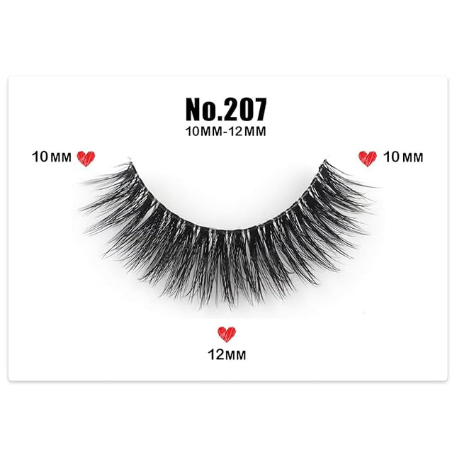 Happy Heartbeat 3D Clear Band Lashes 14mm Natural Soft Faux Mink Lashes C/D Curl Cat Eye Wispy Fake Eyelashes Short Cross Reusable False EyeLashes 7 Pairs (No.207)
