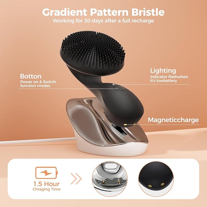 2 in 1 Facial Cleansing Brush, Rotating Magnetic Beads & Massage Cleaning Electric Face Scrubber, Waterproof and Rechargeable Exfoliating Face Scrubber Brush