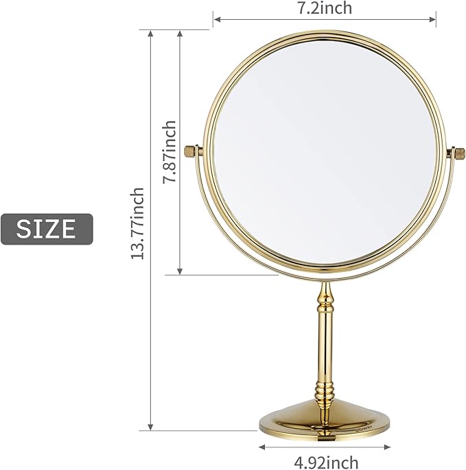 DOWRY Makeup Mirror 10x Magnification Vanity Mirror Tabletop Two-Sided Swivel Gold Finish(10X)