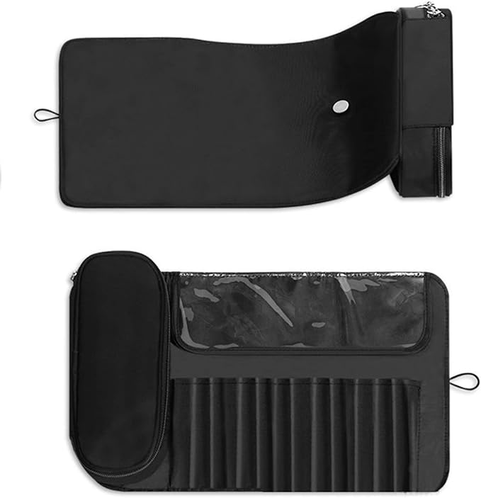 Makeup Brush Bag, Travel Makeup Brush Case Makeup Brush Holder Organizer Cosmetic Bag Portable Roll Up Brush Storage Bag for Makeup Brushes and Cosmetic Essentials (Black)