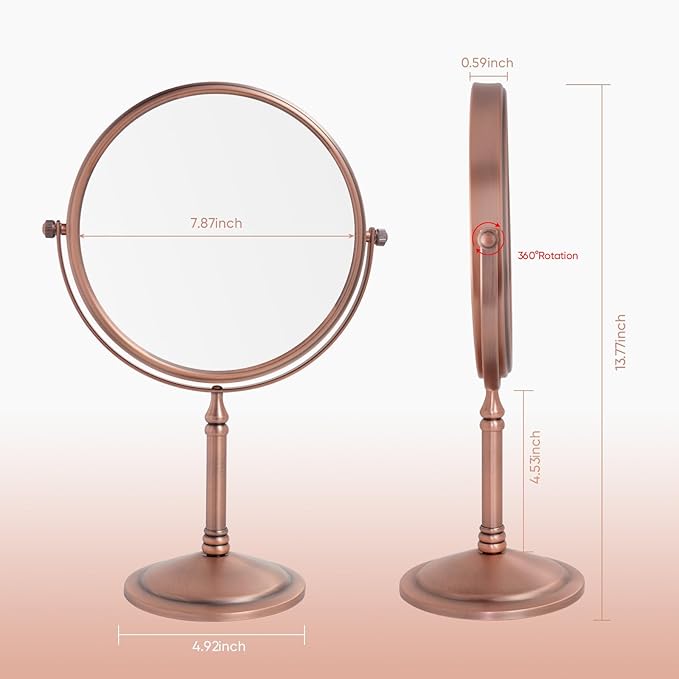 Nicesail 10x Magnified Makeup Mirror for Desk, 10x Magnifying Mirror for Bathroom Countertop, 360 Swivel Vanity Mirror Tabletop Personal Makeup, No Light Double Sided, Matte Rose Gold (8 Inch, 10X)