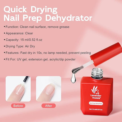 Lavender Violets 15ml Acid Free Professional Nail Dehydrator Prep for UV Gel Polish Acrylic Nails Fast Dry Natural Nail Manicure Bonder 0.52oz A107