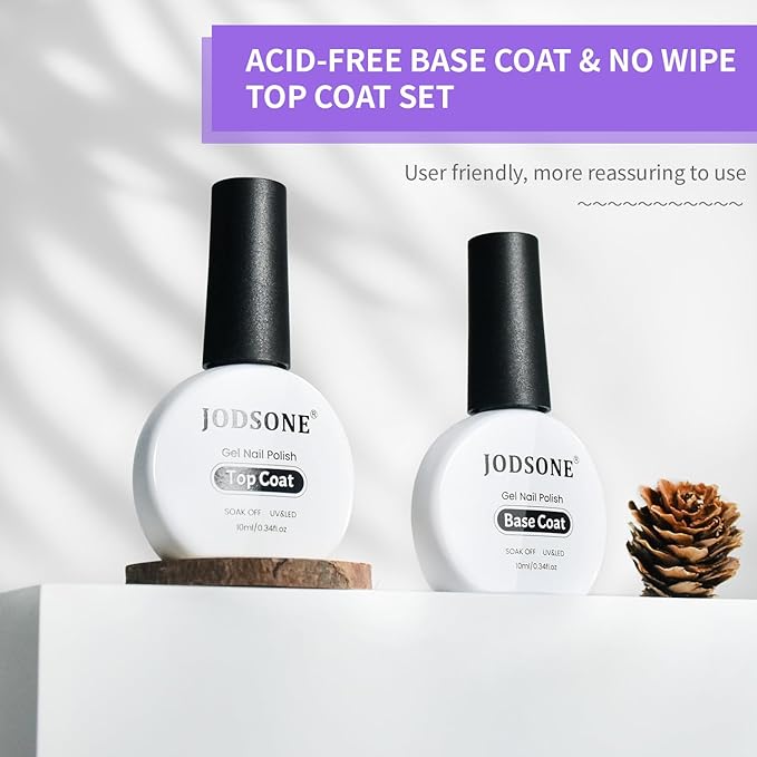 JODSONE 2 Bottles 10ml Of Top Coat Base Coat Gel Polish Set Bright Surface At Home DIY Nail Salon Girl Gift, transparent