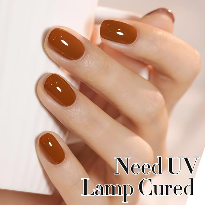 Double Rhythm 0.50 OZ Gel Polish Hema Free Same Color Same Bottle Golden Round Translucent Neutral Natural Milky 15 ML Jelly UV Polish Art DIY at Home (Brown-C1444)