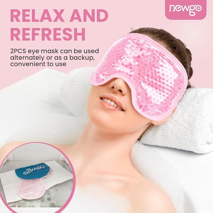 NEWGO Cooling Eye Mask for Puffy Eyes, Cold Eye Mask Eye Ice Pack for After Eyes Surgery, Tension Stress Relief, Itchy Eyes, Headaches, Dark Circles - Blue (Pink-2Pack)