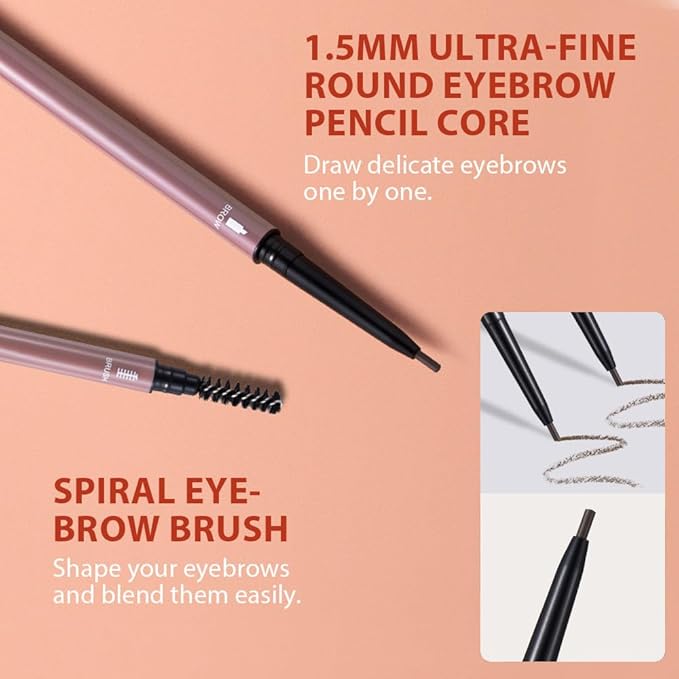 Dark Brown Eyebrow Pencils for Women,with Spoolie Brush,Eyebrow Pencil Soft Textured,Waterproof Sweat-proof for Fills in Sparse Areas and Gaps Create a Natural Eye Brow,Vegan & Cruelty-Free